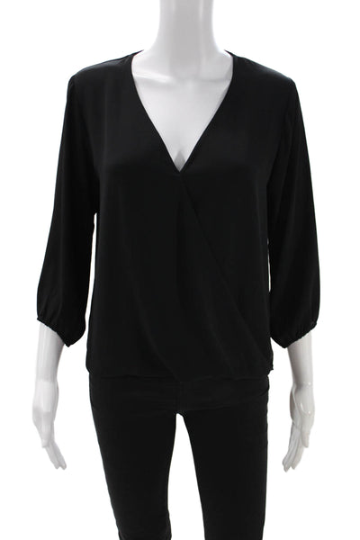 Veronica M Womens Black V-Neck 3/4 Sleeve Blouse Polyester Size M