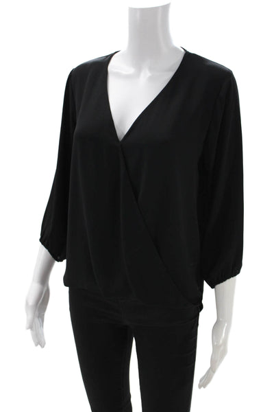 Veronica M Womens Black V-Neck 3/4 Sleeve Blouse Polyester Size M
