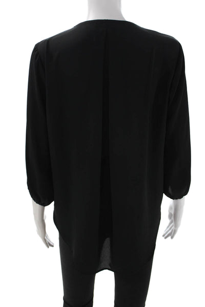 Veronica M Womens Black V-Neck 3/4 Sleeve Blouse Polyester Size M