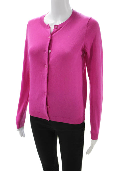 Joules Women Pink Cotton Button Cardigan Round Neck Long Sleeve Solid Size 2