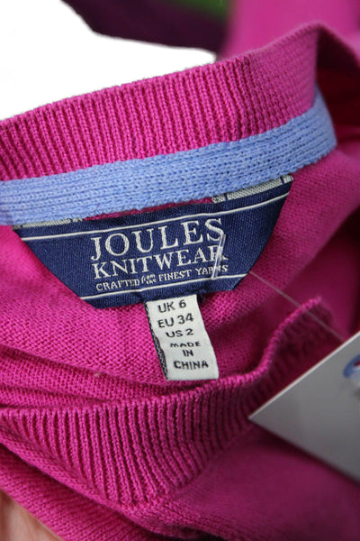 Joules Women Pink Cotton Button Cardigan Round Neck Long Sleeve Solid Size 2
