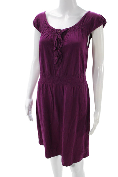Theory Women Purple Sundress Cotton Spandex Short Sleeve Above Knee Size S