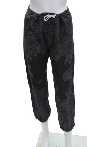 Monrow Women Cropped Sweatpants Dark Gray Floral Drawstring Size S