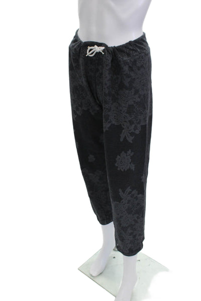 Monrow Women Cropped Sweatpants Dark Gray Floral Drawstring Size S