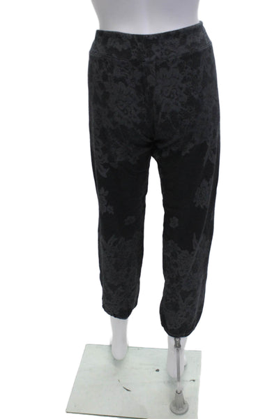 Monrow Women Cropped Sweatpants Dark Gray Floral Drawstring Size S