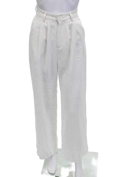 Nonchalant Label Women Dress Pants White Button Polyester Solid Size XS