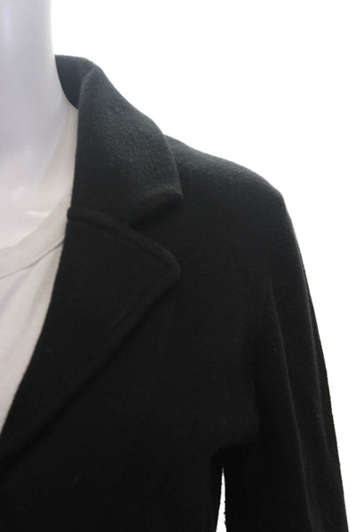 Minnie Rose Women Black Collared Cotton Acrylic Blazer 3/4 Sleeve Button Size M