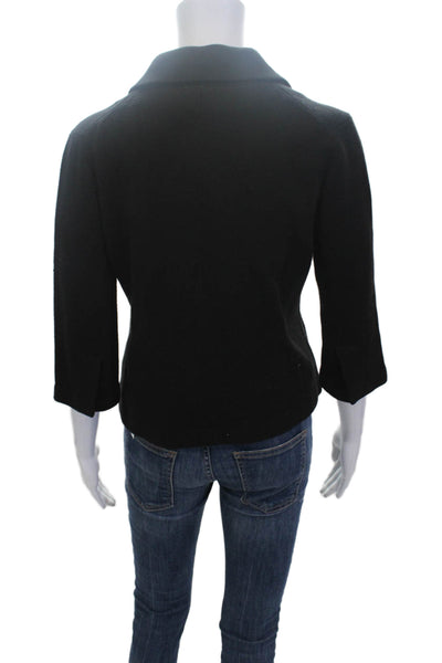 Minnie Rose Women Black Collared Cotton Acrylic Blazer 3/4 Sleeve Button Size M