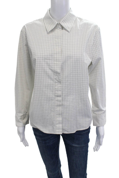 Dries Van Noten Women Collared Check Cotton Button-Up Top Long Sleeve Size 40