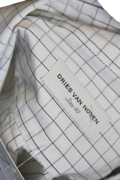 Dries Van Noten Women Collared Check Cotton Button-Up Top Long Sleeve Size 40