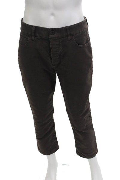 James Perse Mens Cropped Ankle Cotton Pants Brown Button Size 32