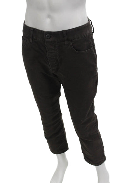 James Perse Mens Cropped Ankle Cotton Pants Brown Button Size 32