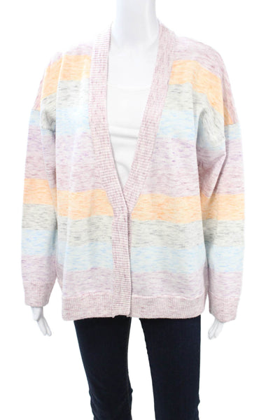 Paper London Women Pink VNeck Striped Cardigan Long Sleeve Size L