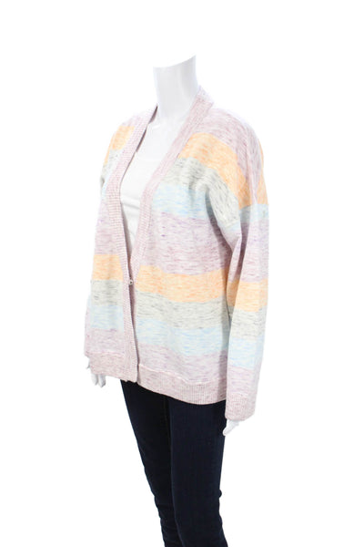 Paper London Women Pink VNeck Striped Cardigan Long Sleeve Size L