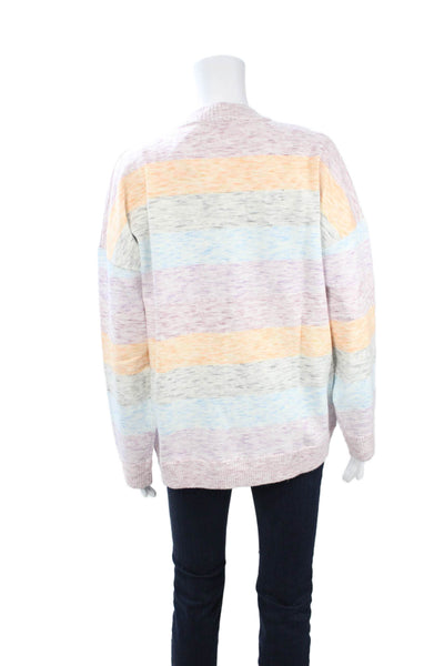 Paper London Women Pink VNeck Striped Cardigan Long Sleeve Size L