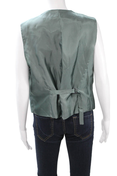 MNG Women Sleeveless V-Neck Cotton Button Solid Vest Green Size 2XL