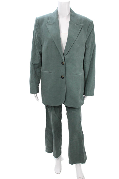 MNG Mens 2 Piece Green Cotton Collared Button Solid Suit Jacket Pants Size XL