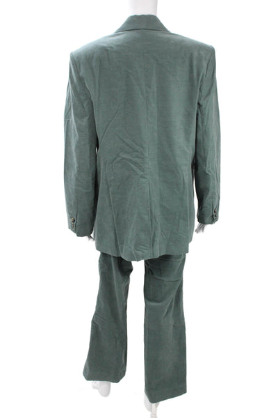 MNG Mens 2 Piece Green Cotton Collared Button Solid Suit Jacket Pants Size XL
