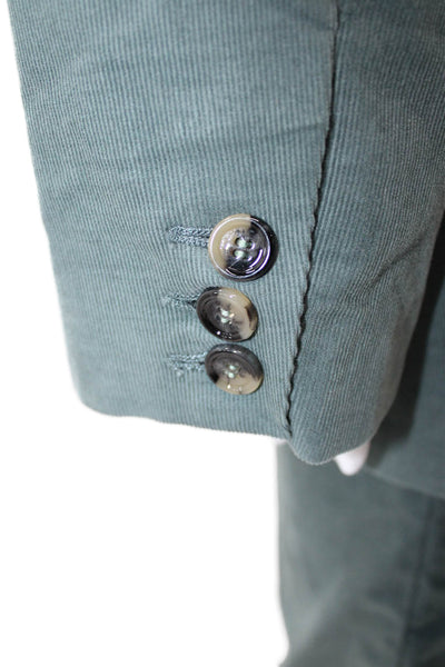 MNG Mens 2 Piece Green Cotton Collared Button Solid Suit Jacket Pants Size XL