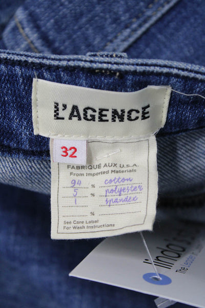 L'Agence Women Cropped Wide Leg Blue Mid Rise Jeans Size 32