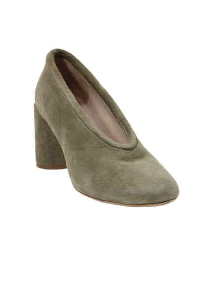 COS Women's Suede Round Toe Block Heel Pumps Olive Green Size 39