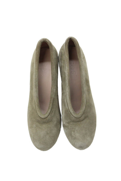 COS Women's Suede Round Toe Block Heel Pumps Olive Green Size 39