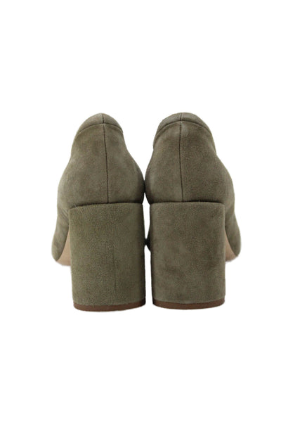 COS Women's Suede Round Toe Block Heel Pumps Olive Green Size 39