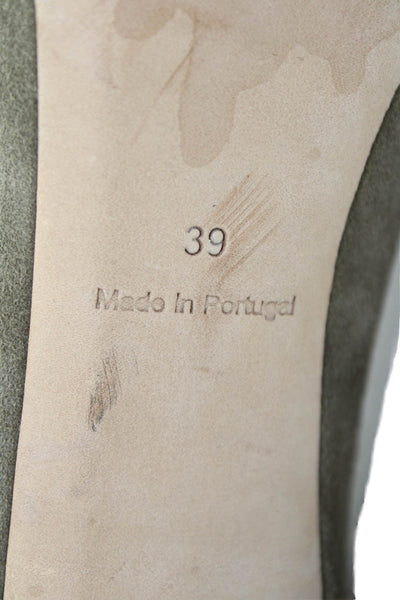 COS Women's Suede Round Toe Block Heel Pumps Olive Green Size 39