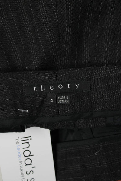Theory Womens Dress Pants Dark Gray Striped Polyester Button Size 4