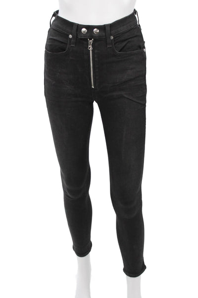 Rag & Bone Women Skinny Ankle Jeans Black Mid-Rise Button Size 25