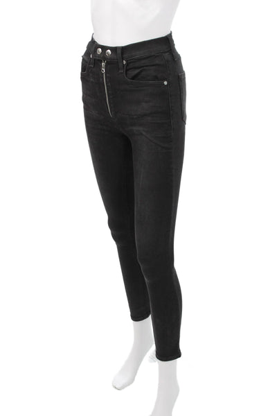 Rag & Bone Women Skinny Ankle Jeans Black Mid-Rise Button Size 25
