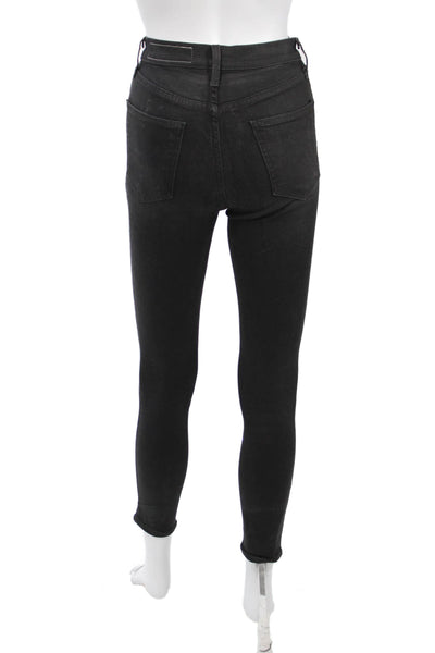 Rag & Bone Women Skinny Ankle Jeans Black Mid-Rise Button Size 25