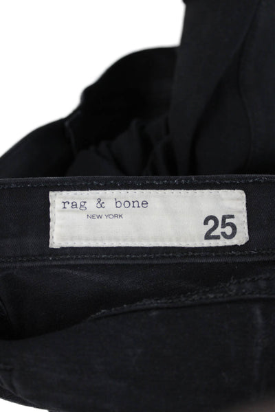 Rag & Bone Women Skinny Ankle Jeans Black Mid-Rise Button Size 25