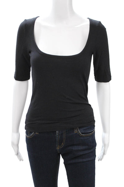 Wilfred Womens Basic Square Neck Black Silk Blend Short Sleeve T-Shirt Size S