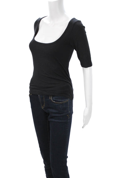 Wilfred Womens Basic Square Neck Black Silk Blend Short Sleeve T-Shirt Size S