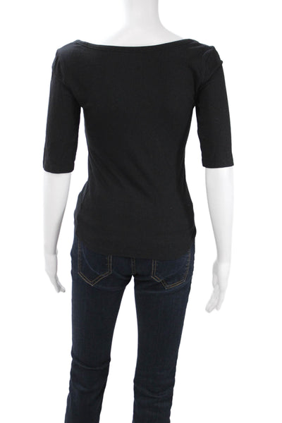 Wilfred Womens Basic Square Neck Black Silk Blend Short Sleeve T-Shirt Size S