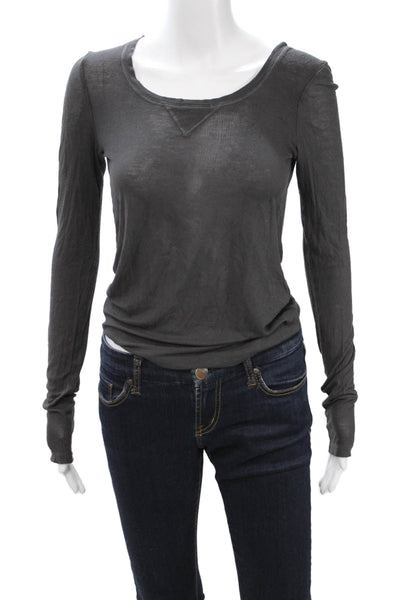 7 For All Mankind Women Basic Long Sleeve T Shirt Dark Gray Size S