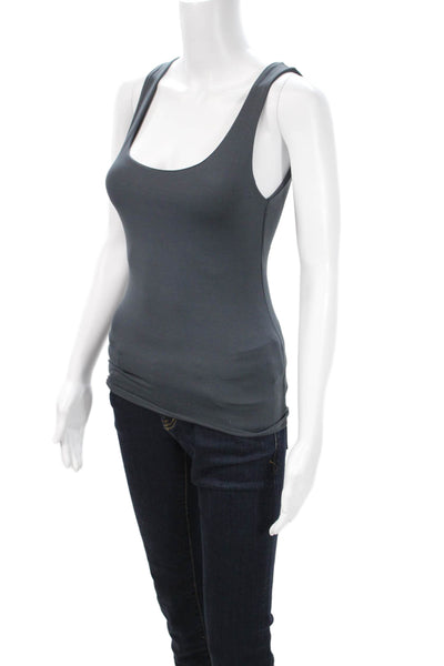 Zara Women Basic Dark Gray Tank Square Neck Cotton Size S