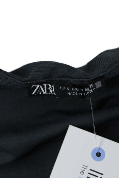Zara Women Basic Dark Gray Tank Square Neck Cotton Size S