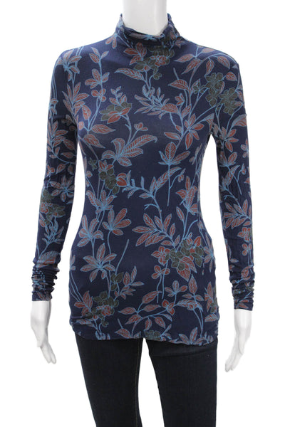 Babaton Women Mock Neck Floral Long Sleeve Top Dark Blue Size 2XS