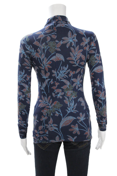 Babaton Women Mock Neck Floral Long Sleeve Top Dark Blue Size 2XS
