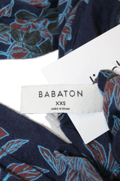 Babaton Women Mock Neck Floral Long Sleeve Top Dark Blue Size 2XS