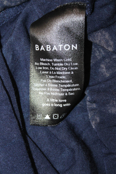 Babaton Women Mock Neck Floral Long Sleeve Top Dark Blue Size 2XS