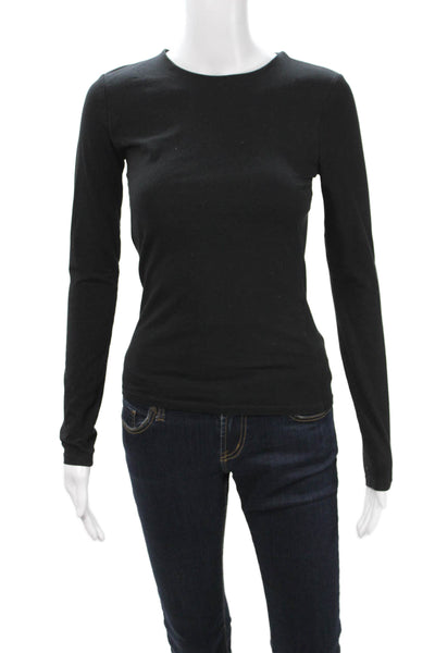 Zara Womens Basic Black Cotton Blend Crew Neck Long Sleeve T-Shirt Size S