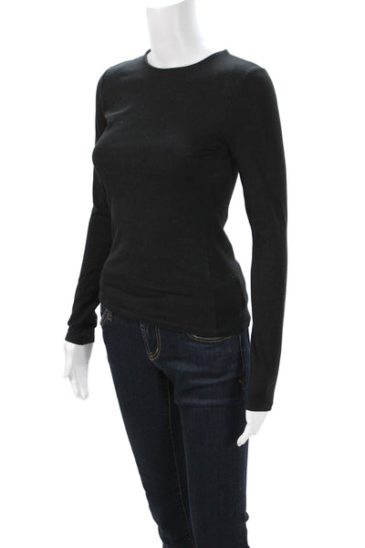 Zara Womens Basic Black Cotton Blend Crew Neck Long Sleeve T-Shirt Size S