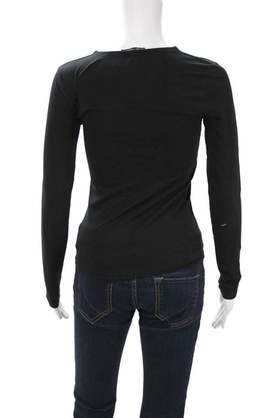 Zara Womens Basic Black Cotton Blend Crew Neck Long Sleeve T-Shirt Size S