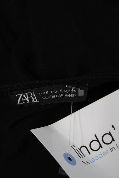 Zara Womens Basic Black Cotton Blend Crew Neck Long Sleeve T-Shirt Size S