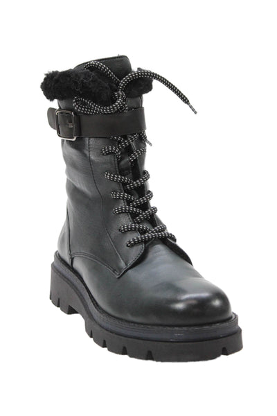 Manas Womens Leather Lace Up Belted Ankle Boots Black Size 38 8