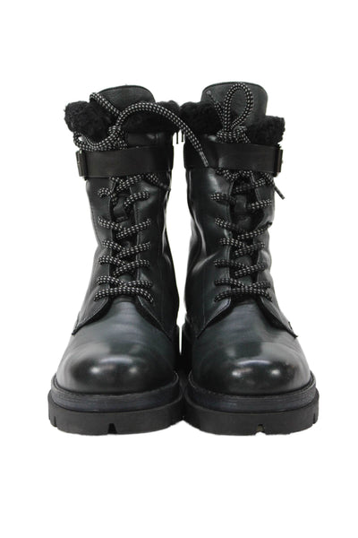 Manas Womens Leather Lace Up Belted Ankle Boots Black Size 38 8