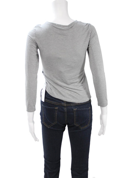 Monnalisa Childrens Girls Jeweled Long Sleeves Shirt Grey Cotton Size 12